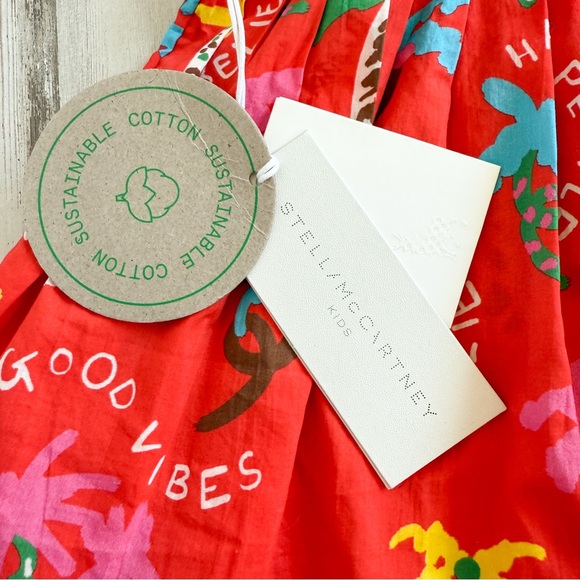 NEW! STELLA MCCARTNEY Palm Tree Organic Summer Dress Baby Girls Sz 6 Months Red - Picture 13 of 15